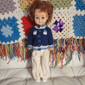 Reliable Toy Doll Vintage 70s Auburn Hair Blue Eyes Knit Sweater Made in Canada